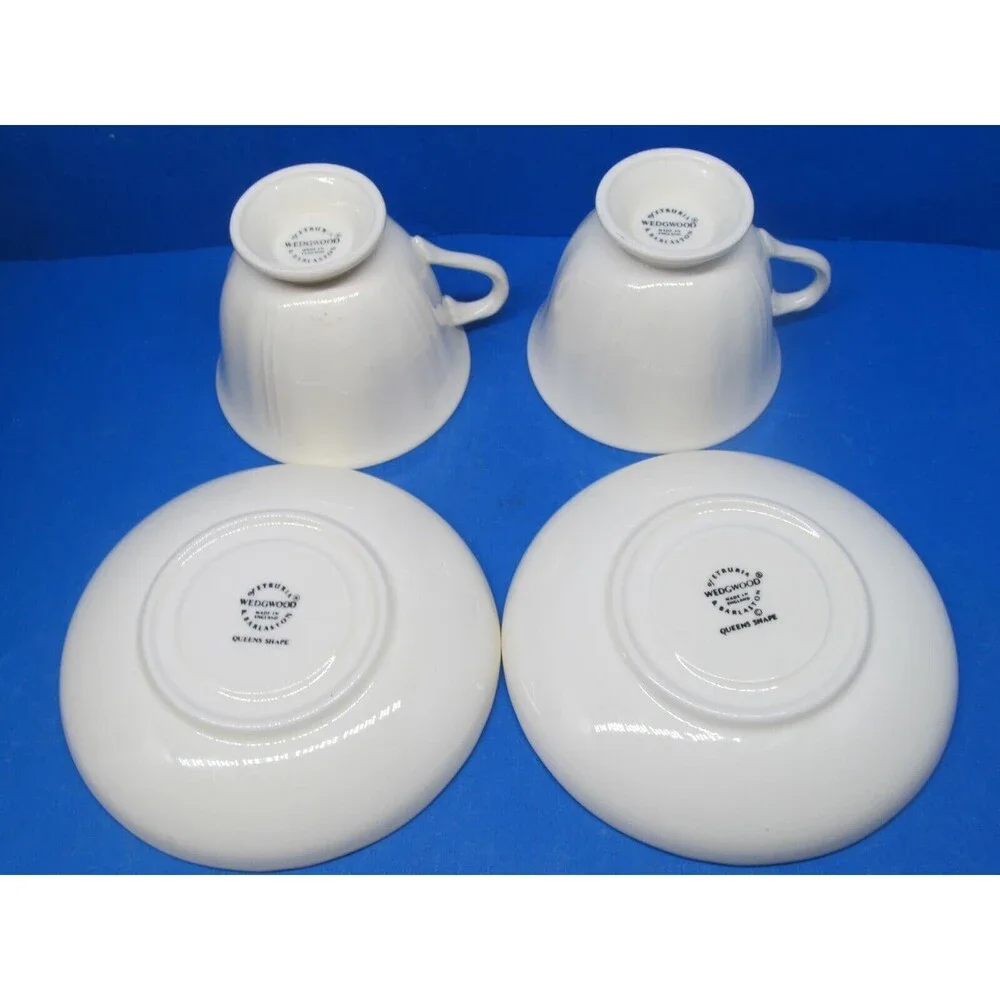 Wedgwood Of Etruria And Barlaston Queens Shape Set Of 2 Cups With Saucers VGC